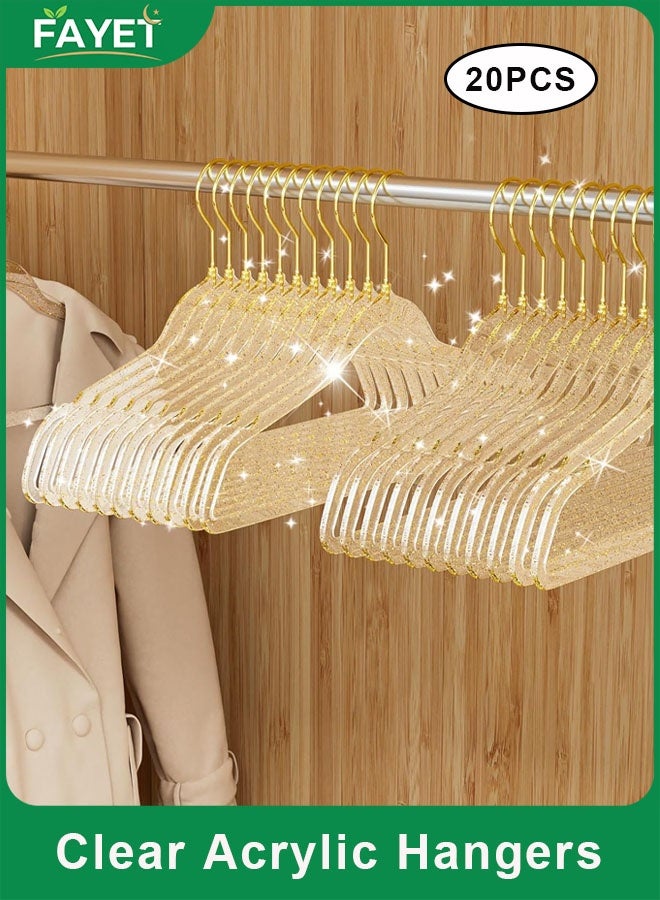 FAYET 20 Pack Clear Acrylic Hangers with Gold Glitter, Ultra-Slim Space-Saving Design, Durable Non-Slip Hangers for Coats, Pants, Shirts, Dresses, and Suits - Image 1